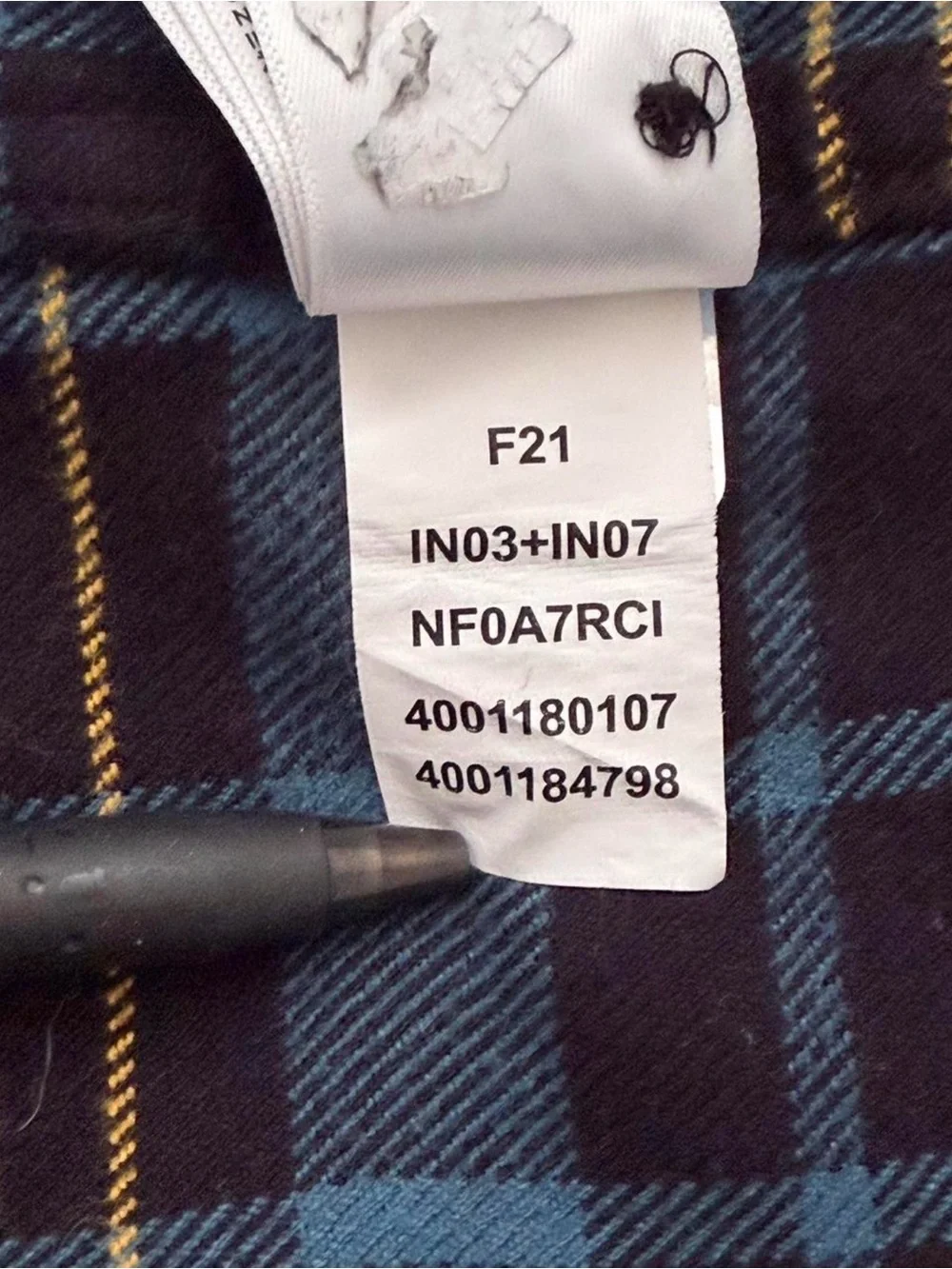 The North Face Blue and Black Plaid Button-Down Shirt with Yellow Stripes